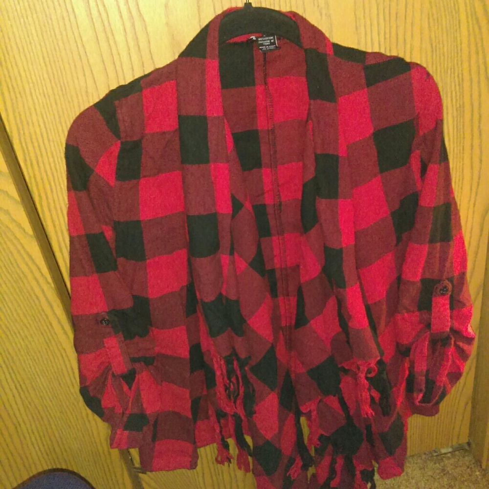 Red plaid sweater cardigan